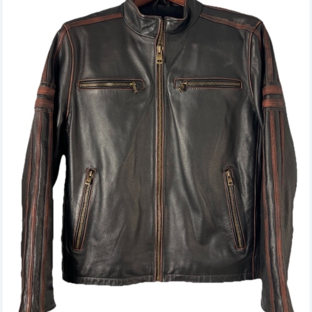 Wilson vintage Men's Dark Brown/Black Leather Jacket distressed areas